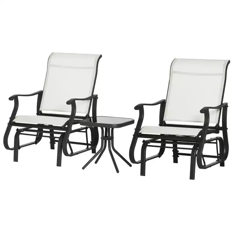 Ensemble de bistrot 3 pièces avec cadres en acier, table à plateau en verre trempé pour patio, jardin, pelouse