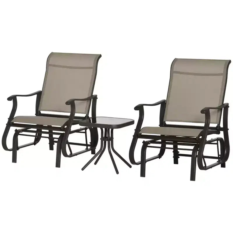 Ensemble de bistrot 3 pièces avec cadres en acier, table à plateau en verre trempé pour patio, jardin, pelouse