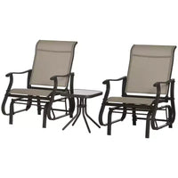 Ensemble de bistrot 3 pièces avec cadres en acier, table à plateau en verre trempé pour patio, jardin, pelouse