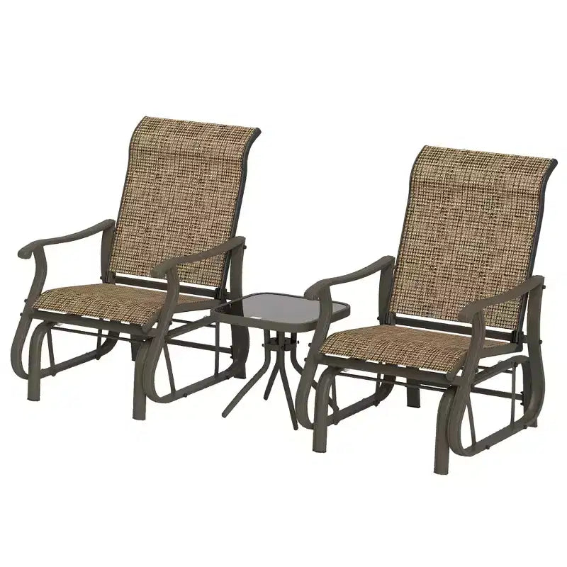 Ensemble de bistrot 3 pièces avec cadres en acier, table à plateau en verre trempé pour patio, jardin, pelouse