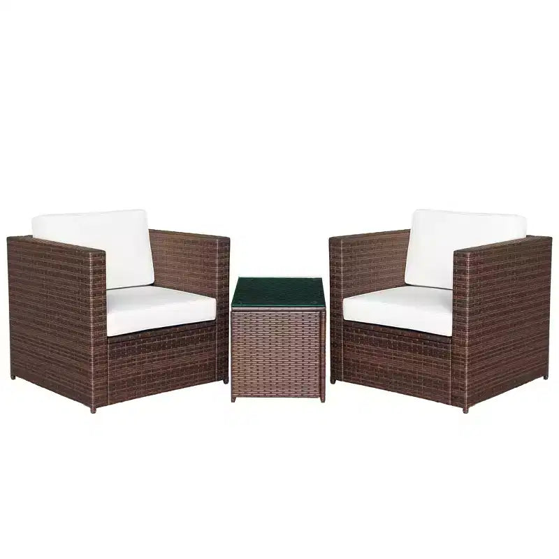 Ensemble bistro en osier pour terrasse, 2 chaises de véranda et table en verre