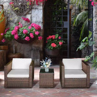 Ensemble bistro en osier pour terrasse, 2 chaises de véranda et table en verre