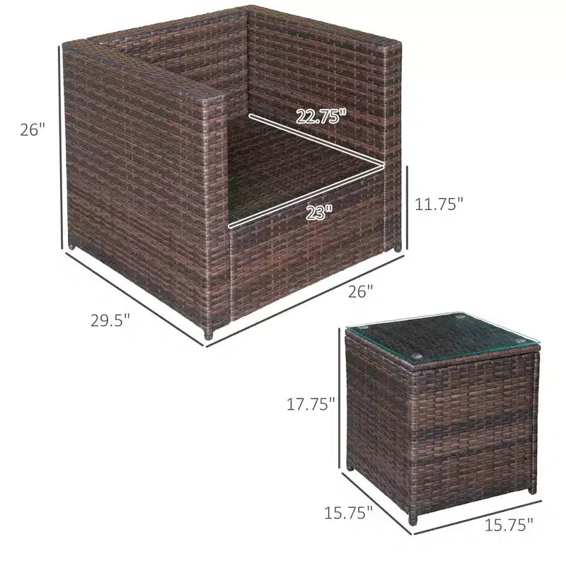 Ensemble bistro en osier pour terrasse, 2 chaises de véranda et table en verre