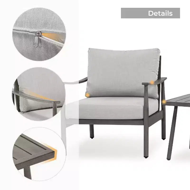 HAPPATIO Ensemble Bistro de Patio Extérieur - Ensemble de Conversation de Patio en Aluminium 3 Pièces, 2 Chaises avec Dossier en Corde et Table d'Appoint pour Jardin, Piscine.