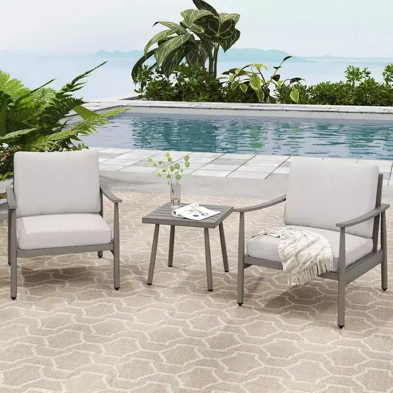 HAPPATIO Ensemble Bistro de Patio Extérieur - Ensemble de Conversation de Patio en Aluminium 3 Pièces, 2 Chaises avec Dossier en Corde et Table d'Appoint pour Jardin, Piscine.