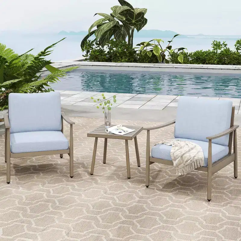 HAPPATIO Ensemble Bistro de Patio Extérieur - Ensemble de Conversation de Patio en Aluminium 3 Pièces, 2 Chaises avec Dossier en Corde et Table d'Appoint pour Jardin, Piscine.