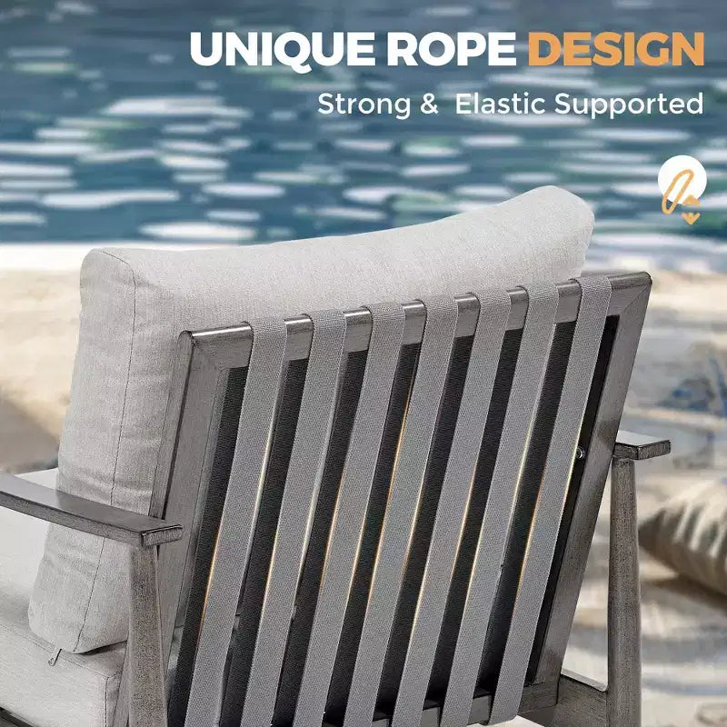 HAPPATIO Ensemble Bistro de Patio Extérieur - Ensemble de Conversation de Patio en Aluminium 3 Pièces, 2 Chaises avec Dossier en Corde et Table d'Appoint pour Jardin, Piscine.