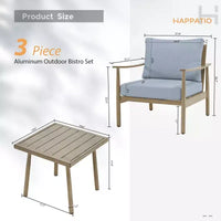 HAPPATIO Ensemble Bistro de Patio Extérieur - Ensemble de Conversation de Patio en Aluminium 3 Pièces, 2 Chaises avec Dossier en Corde et Table d'Appoint pour Jardin, Piscine.
