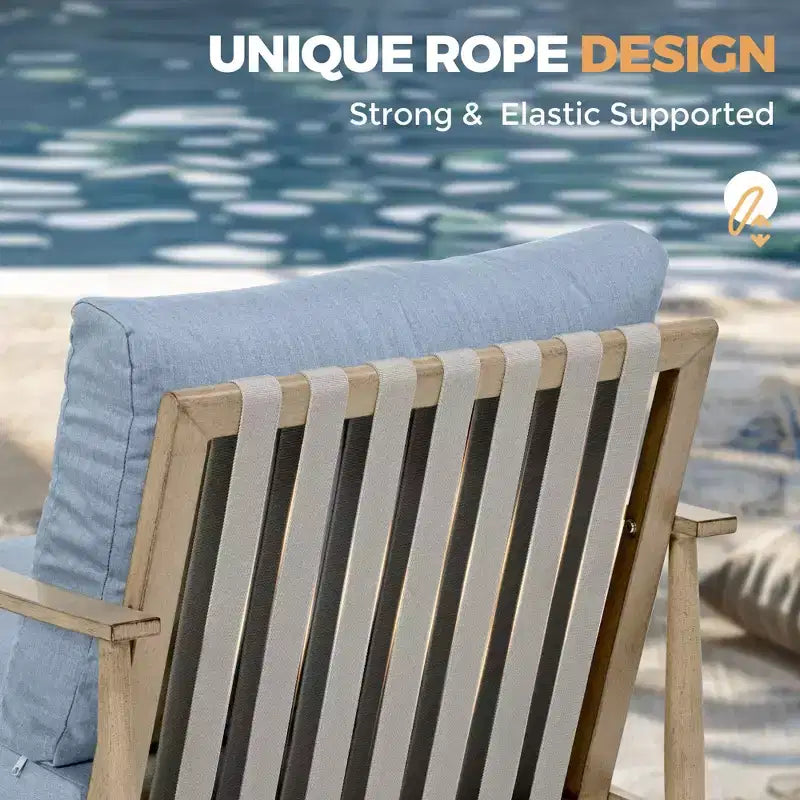HAPPATIO Ensemble Bistro de Patio Extérieur - Ensemble de Conversation de Patio en Aluminium 3 Pièces, 2 Chaises avec Dossier en Corde et Table d'Appoint pour Jardin, Piscine.
