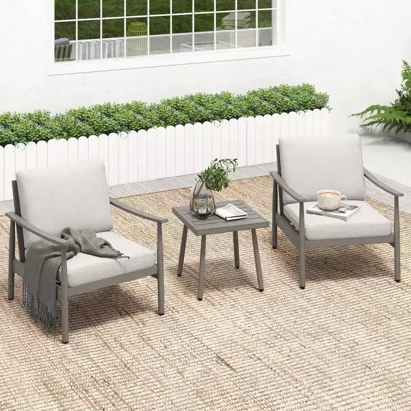 HAPPATIO Ensemble Bistro de Patio Extérieur - Ensemble de Conversation de Patio en Aluminium 3 Pièces, 2 Chaises avec Dossier en Corde et Table d'Appoint pour Jardin, Piscine.