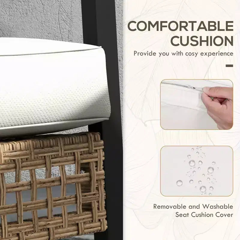 Ensemble de bistro 3 pièces, mobilier de jardin en osier avec coussins capitonnés, chaises berçantes en rotin et table
