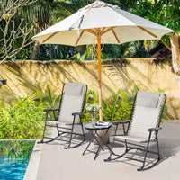 Ensemble de 3 chaises à bascule d'extérieur, ensemble de chaises à bascule pliantes avec table basse en verre, appuie-têtes pour jardin, patio, terrasse
