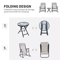 Ensemble de 3 chaises à bascule d'extérieur, ensemble de chaises à bascule pliantes avec table basse en verre, appuie-têtes pour jardin, patio, terrasse