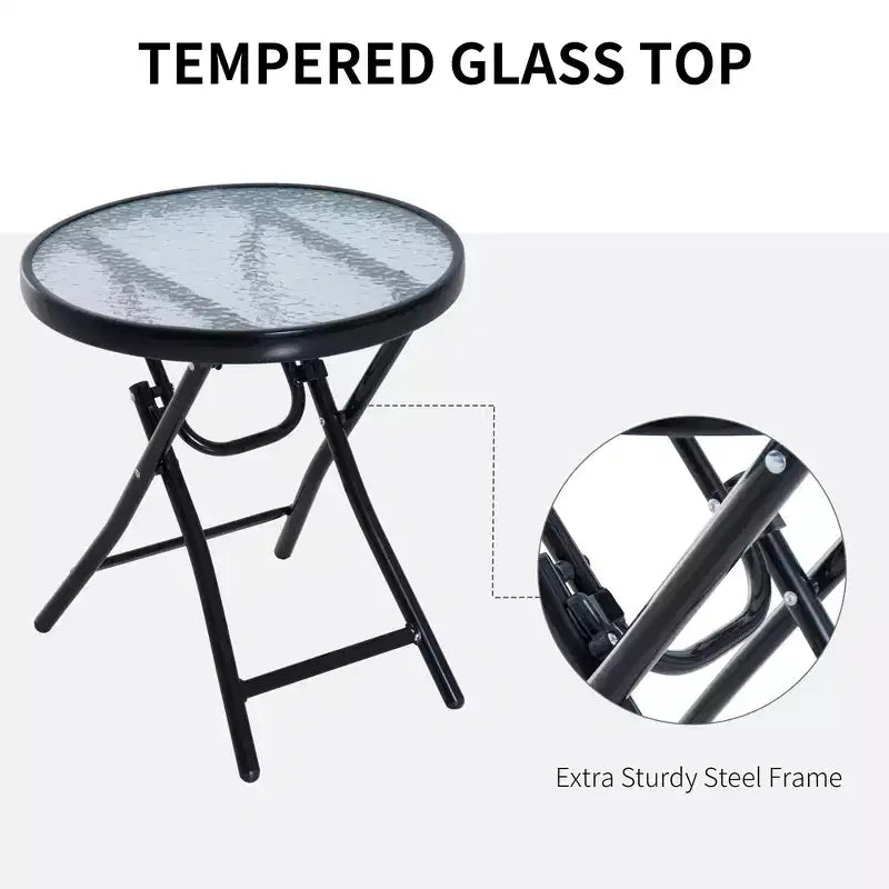 Ensemble de 3 chaises à bascule d'extérieur, ensemble de chaises à bascule pliantes avec table basse en verre, appuie-têtes pour jardin, patio, terrasse