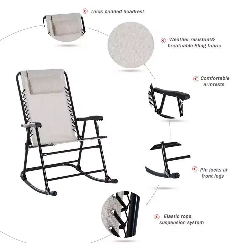Ensemble de 3 chaises à bascule d'extérieur, ensemble de chaises à bascule pliantes avec table basse en verre, appuie-têtes pour jardin, patio, terrasse