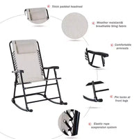 Ensemble de 3 chaises à bascule d'extérieur, ensemble de chaises à bascule pliantes avec table basse en verre, appuie-têtes pour jardin, patio, terrasse
