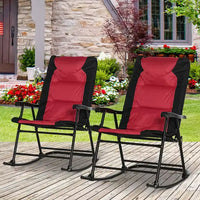 Ensemble de mobilier de terrasse d'extérieur 2 pièces avec 2 chaises à bascule pliantes rembourrées, style bistro pour porche, camping, balcon