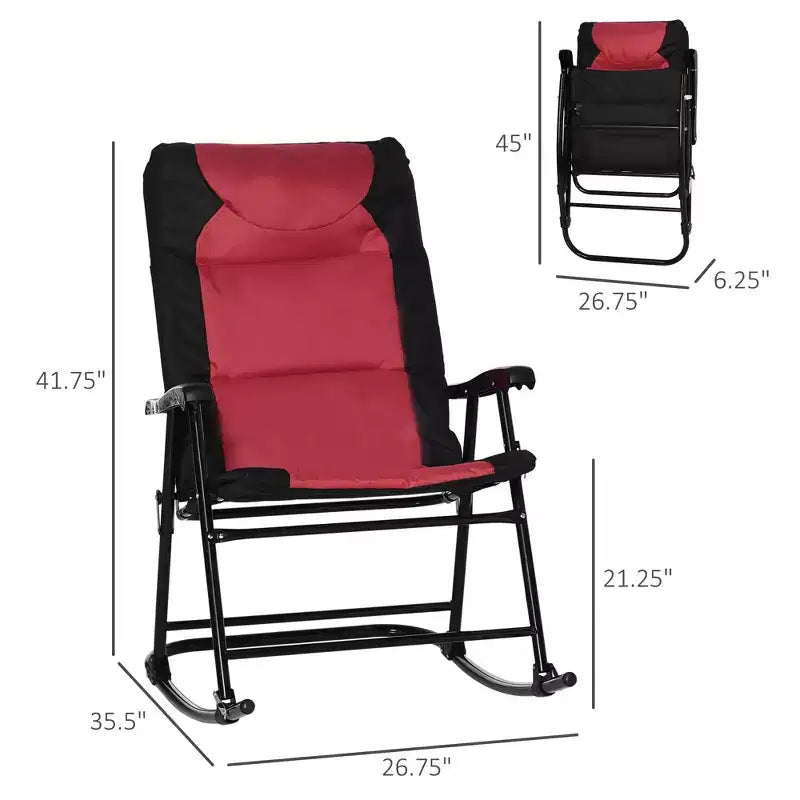 Ensemble de mobilier de terrasse d'extérieur 2 pièces avec 2 chaises à bascule pliantes rembourrées, style bistro pour porche, camping, balcon