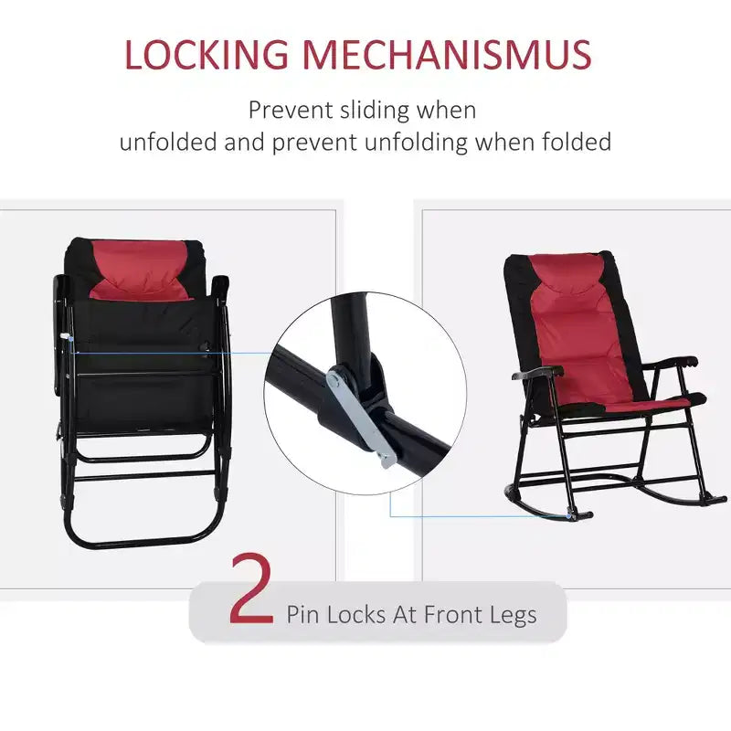Ensemble de mobilier de patio 2 pièces avec 2 chaises berçantes pliantes rembourrées, style bistro pour véranda, camping, balcon