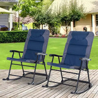 Ensemble de mobilier de terrasse d'extérieur 2 pièces avec 2 chaises à bascule pliantes rembourrées, style bistro pour porche, camping, balcon