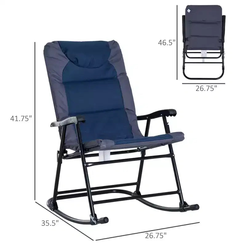 Ensemble de mobilier de patio 2 pièces avec 2 chaises berçantes pliantes rembourrées, style bistro pour véranda, camping, balcon