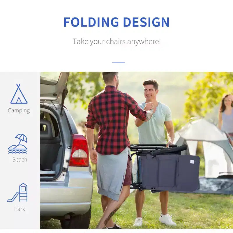 Ensemble de mobilier de terrasse d'extérieur 2 pièces avec 2 chaises à bascule pliantes rembourrées, style bistro pour porche, camping, balcon