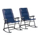 2 Piece Outdoor Patio Furniture Set with 2 Folding Padded Rocking Chairs, Bistro Style for Porch, Camping, Balcony