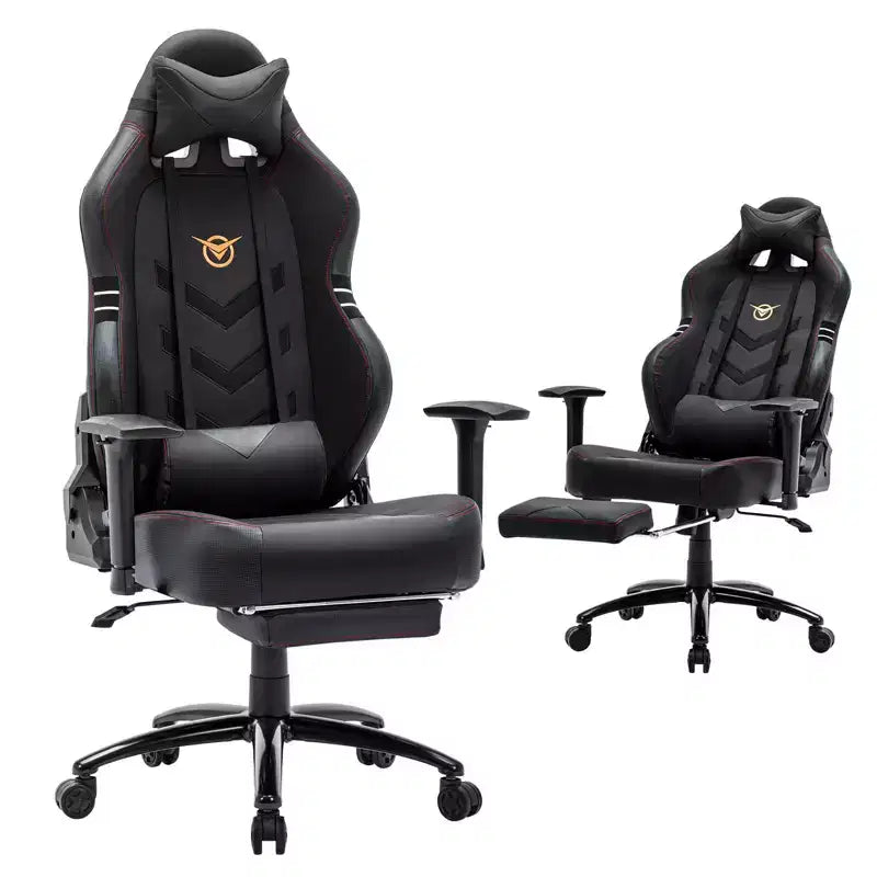 MAYEERTY Chaise de gaming Chaise de bureau ergonomique avec repose-pieds Soutien lombaire confortable en cuir PU Inclinable avec appuie-tête Accoudoir fixe
