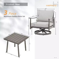 HAPPATIO Ensemble Bistro de Jardin, 3 Pièces Salon de Jardin en Aluminium, Fauteuils Pivotants et Table d'Appoint pour Jardin Piscine Pelouse