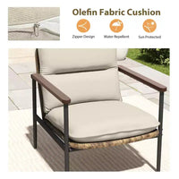 Ensemble de meubles d'extérieur HAPPATIO, salon de jardin en aluminium avec assise en osier et accoudoirs en bois d'acacia, coussins épais en oléfine