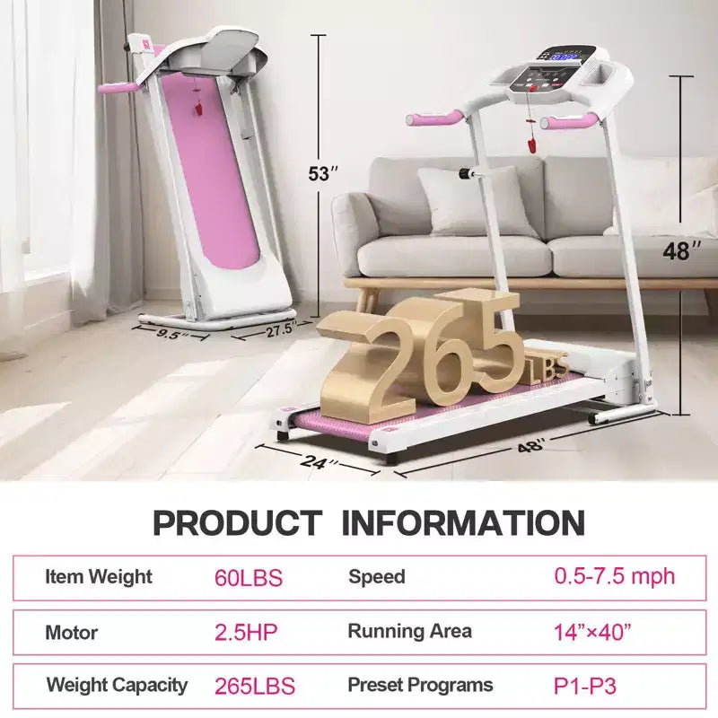 Tapis de course électrique pliable FYC pour la maison, 2,5 CV silencieux 12 km/h avec capteur de fréquence cardiaque et écran LCD