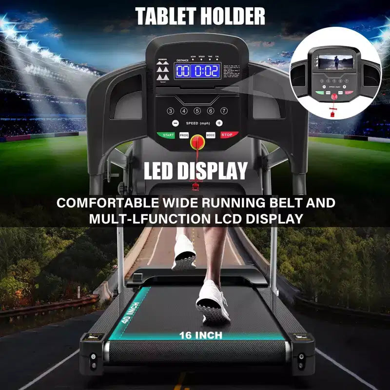 Tapis de course électrique pliable FYC pour la maison, 2,5 CV silencieux 12 km/h avec capteur de fréquence cardiaque et écran LCD