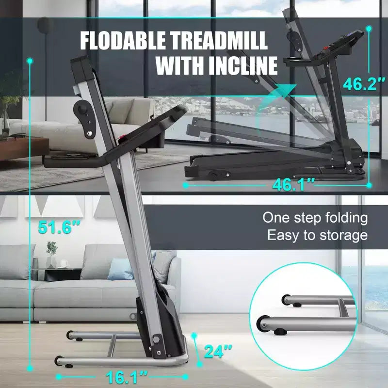 Tapis de course électrique pliable FYC pour la maison, 2,5 CV silencieux 12 km/h avec capteur de fréquence cardiaque et écran LCD