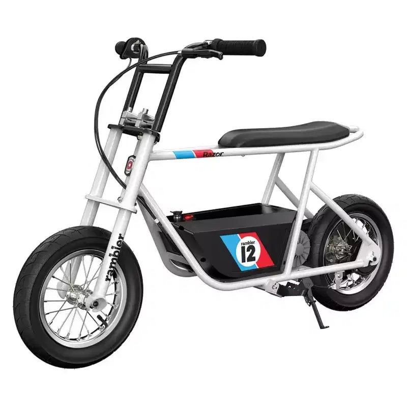 Mini-moto électrique rétro Razor Rambler 12 avec moteur 250 W et batterie 24 V, blanc