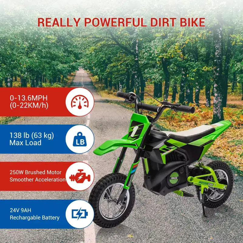 Moto électrique COZONY 24 V pour enfants, moteur 250 W, vitesse réglable jusqu'à 21,9 km/h, pneus pneumatiques, poignée antidérapante