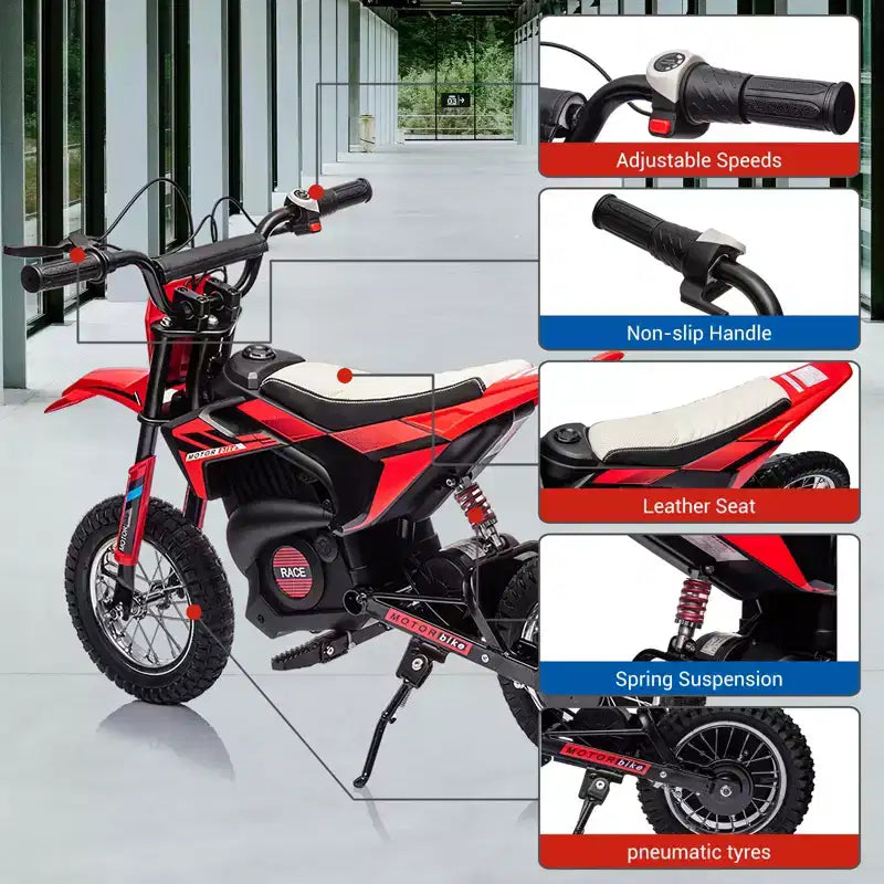 Moto électrique COZONY 24 V pour enfants, moteur 250 W, vitesse réglable jusqu'à 21,9 km/h, pneus pneumatiques, poignée antidérapante