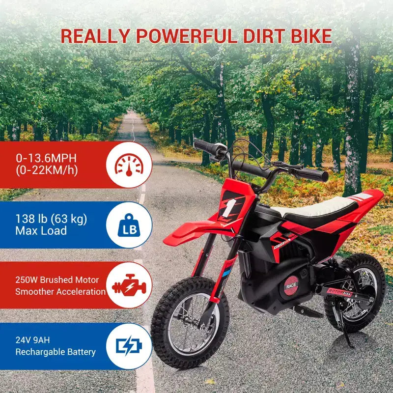 Moto électrique COZONY 24 V pour enfants, moteur 250 W, vitesse réglable jusqu'à 21,9 km/h, pneus pneumatiques, poignée antidérapante