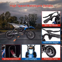 COZONY Moto électrique enfant 36 V, 25 km/h, tout-terrain, moteur 350 W, charge max. 79 kg, frein à disque, phare