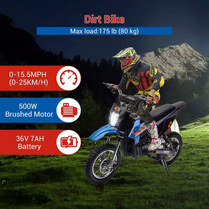 COZONY Moto électrique enfant 36 V, 25 km/h, tout-terrain, moteur 350 W, charge max. 79 kg, frein à disque, phare
