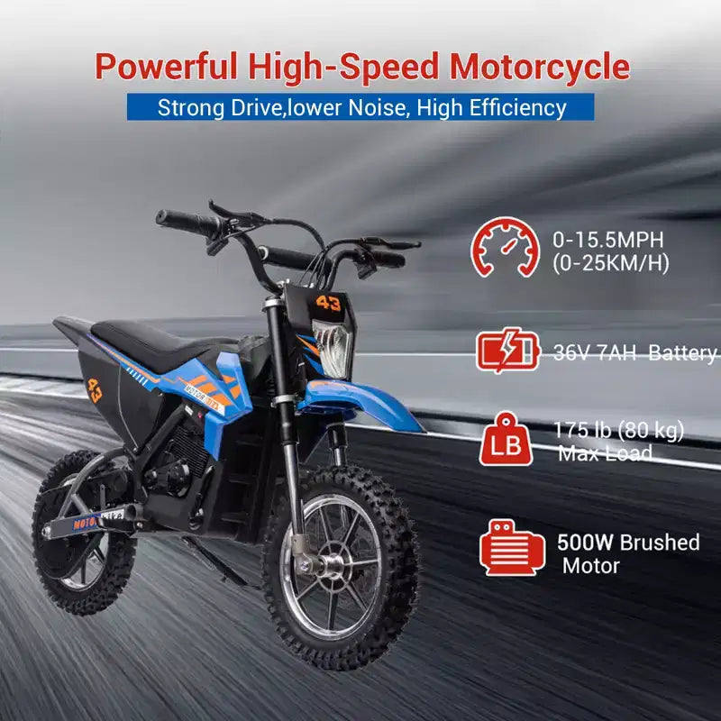 COZONY Moto électrique enfant 36 V, 25 km/h, tout-terrain, moteur 350 W, charge max. 79 kg, frein à disque, phare