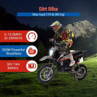 COZONY Moto électrique enfant 36 V, 25 km/h, tout-terrain, moteur 350 W, charge max. 79 kg, frein à disque, phare