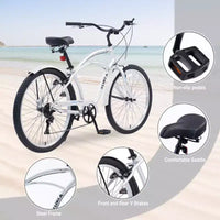 Vélos d'extérieur Whisen 26 pour adultes avec cadre en acier à enjambement bas, 7 vitesses, freins avant et arrière en V