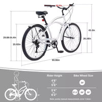 Vélos d'extérieur Whisen 26 pour adultes avec cadre en acier à enjambement bas, 7 vitesses, freins avant et arrière en V