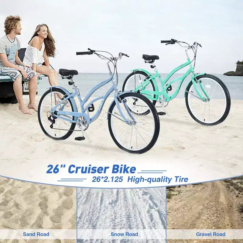 Whisen 26 Adultes Femmes Vélos de Plein Air, Vélo de Plage avec Cadre en Acier et Cadre Bas Incliné, 7 Vitesses