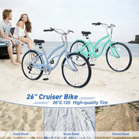 Whisen 26 Adultes Femmes Vélos de Plein Air, Vélo de Plage avec Cadre en Acier et Cadre Bas Incliné, 7 Vitesses