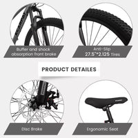 Whisen VTT 27 pouces 21 vitesses, fourche à suspension, cadre en aluminium, frein à disque - Gris