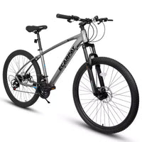 Whisen VTT 27 pouces 21 vitesses, fourche à suspension, cadre en aluminium, frein à disque - Gris