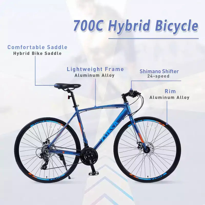 Vélo hybride adulte Whisen 28, vélo de route avec vitesses 24 rapports, freins à disque