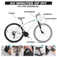 Hykolity VTT 29 pouces 29r Vélo de sport Grande taille Tout-suspendu Léger Cyclisme en plein air pour homme femme adulte - Blanc pâle
