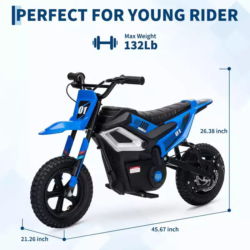 Moto électrique 24 V, 350 W pour enfants, 22 km/h, moto porteur avec suspension de roue arrière, 20 km d'autonomie, poignée d'accélérateur, musique